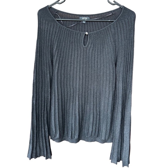 Apt. 9 Tops - APT. 9 Long-Sleeve Metallic Ribbed Sheer Knit Top - Silver